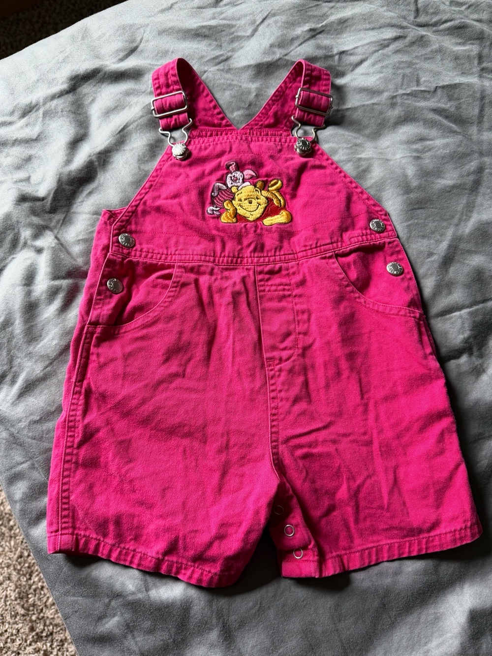 Vintage Disney Store Girls Pink Winnie the Pooh Embroidered Short Overalls